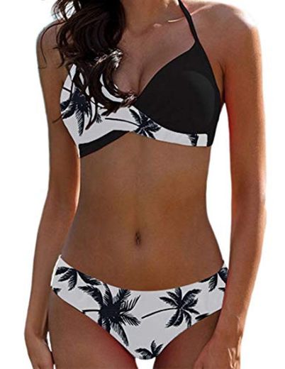 Bikini Elegante Traje de Baño Conjunto Bañador Halter Sexy Sólido para Mujer