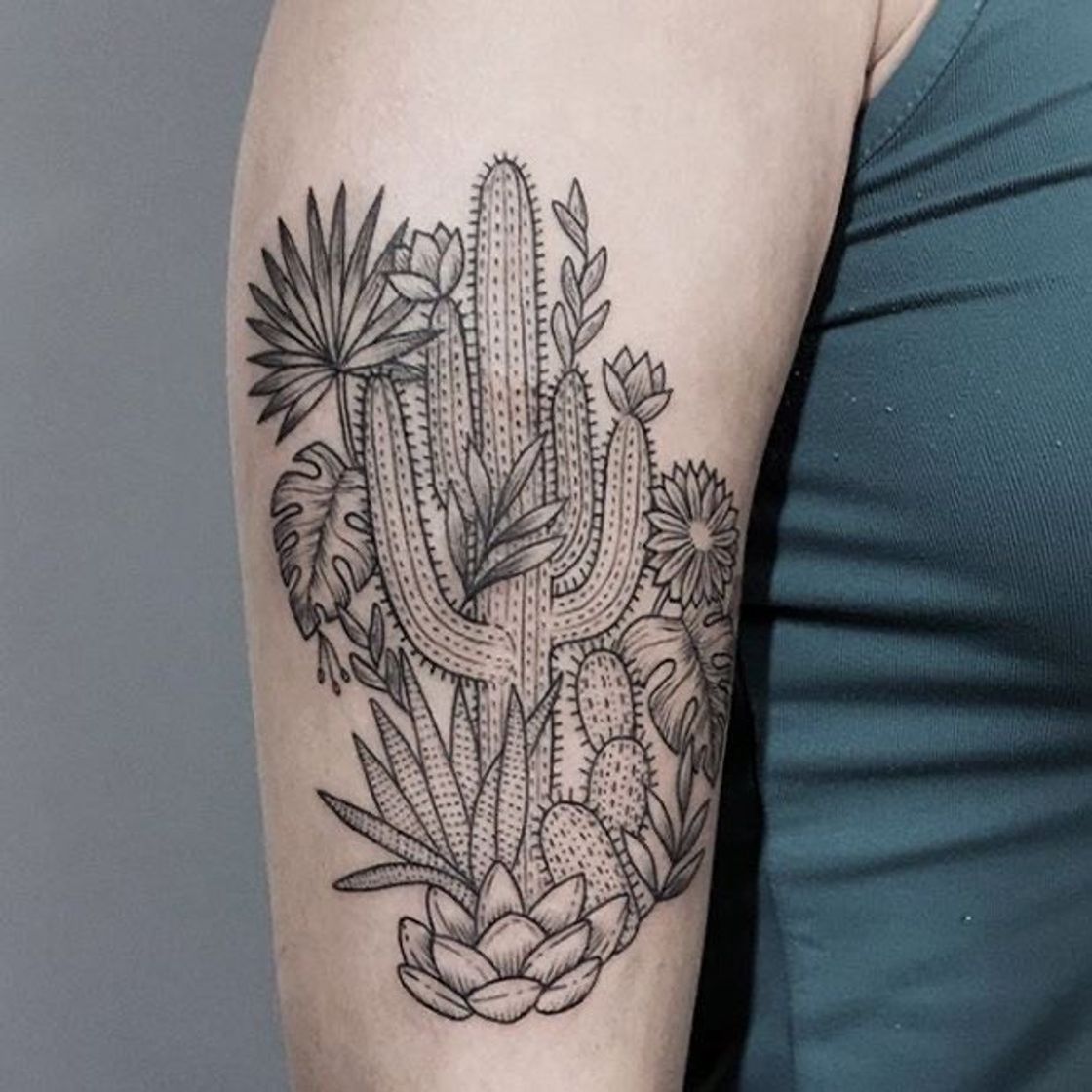 Fashion Tatuagem de cactos e suculentas 