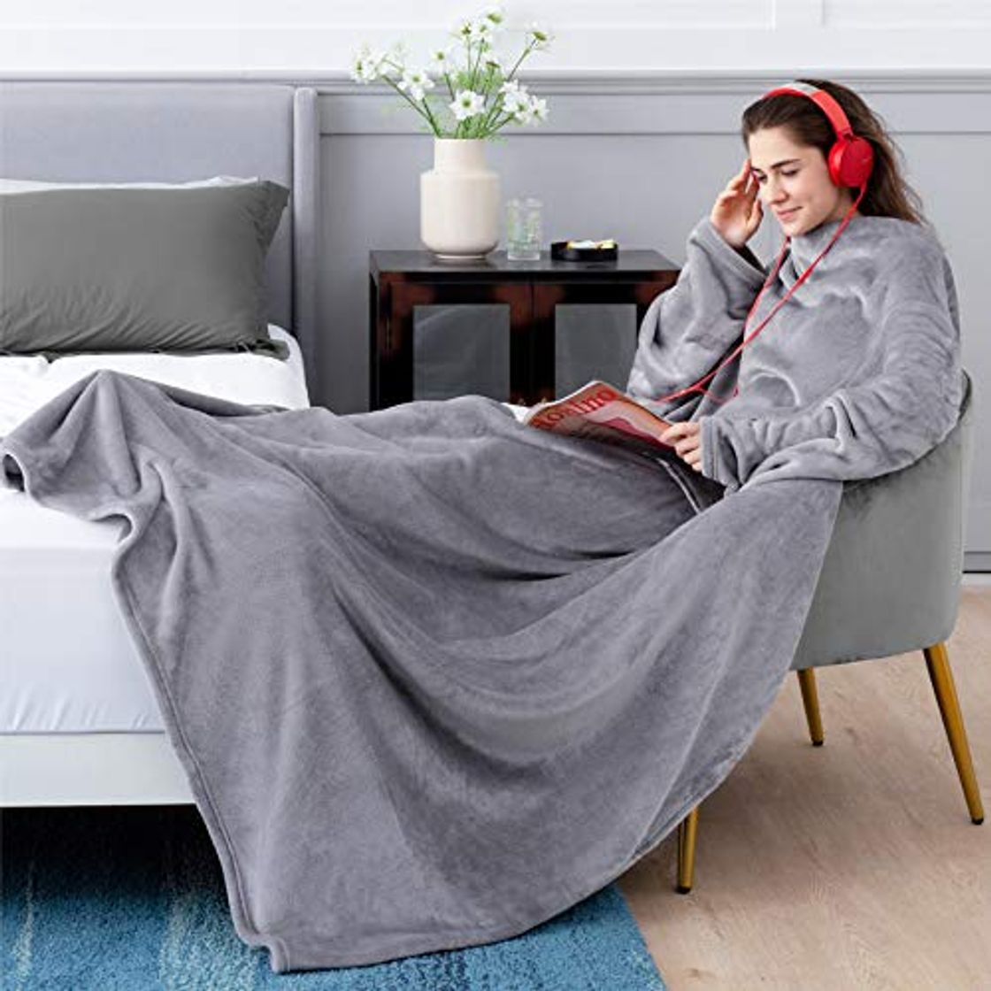 Elemento de la categoría hogar Bedsure Batamanta Polar Mujer Hombre Sofa - Manta con Mangas y Bolsillo