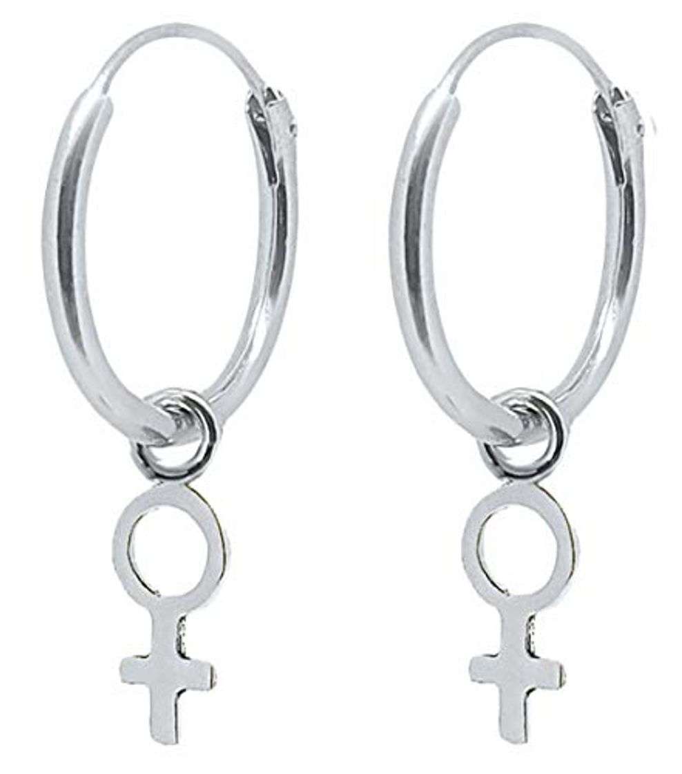 Fashion ENTREPLATA Pendientes Plata de Ley 925 Aro Colgante Símbolo Mujer Femenino Feminista Venus