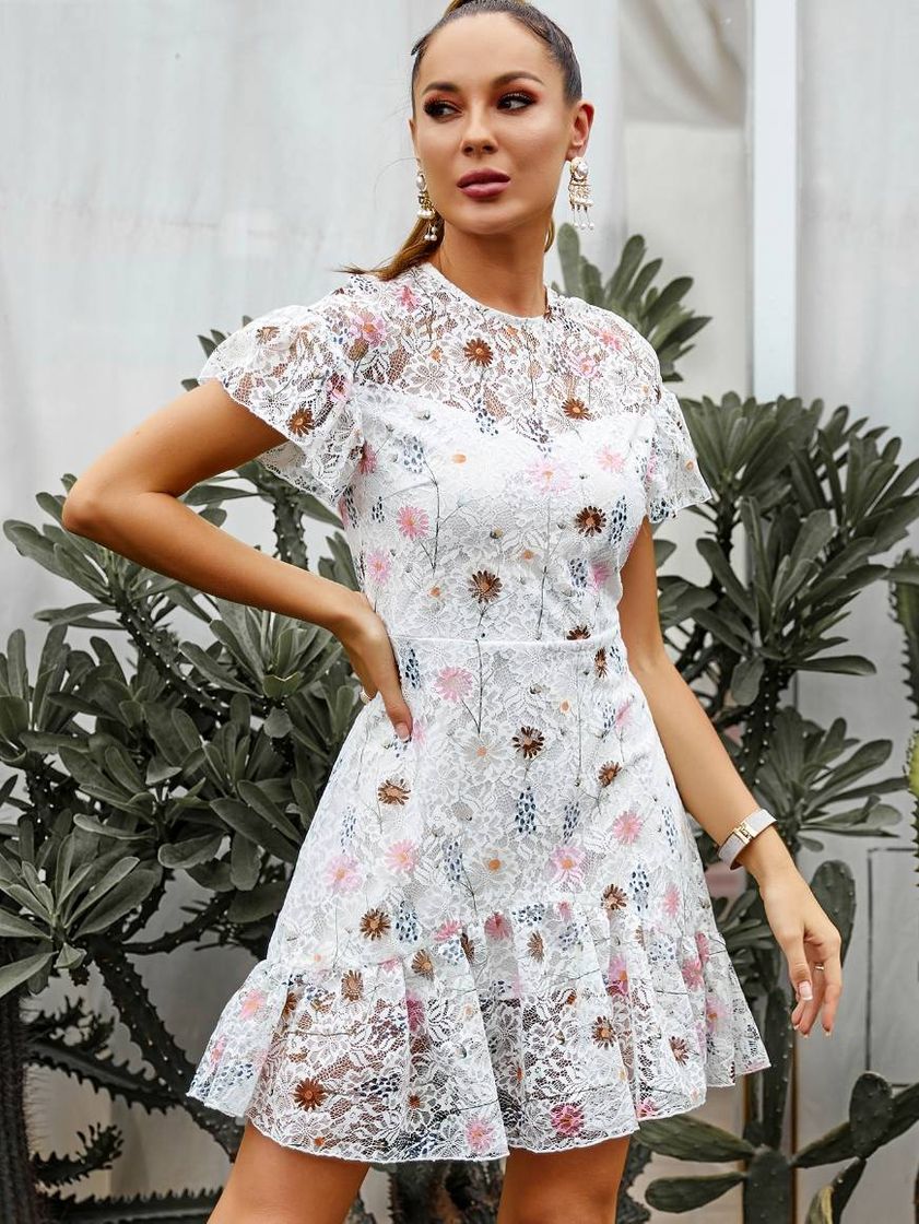 Fashion Zíper Floral Romântico Vestido