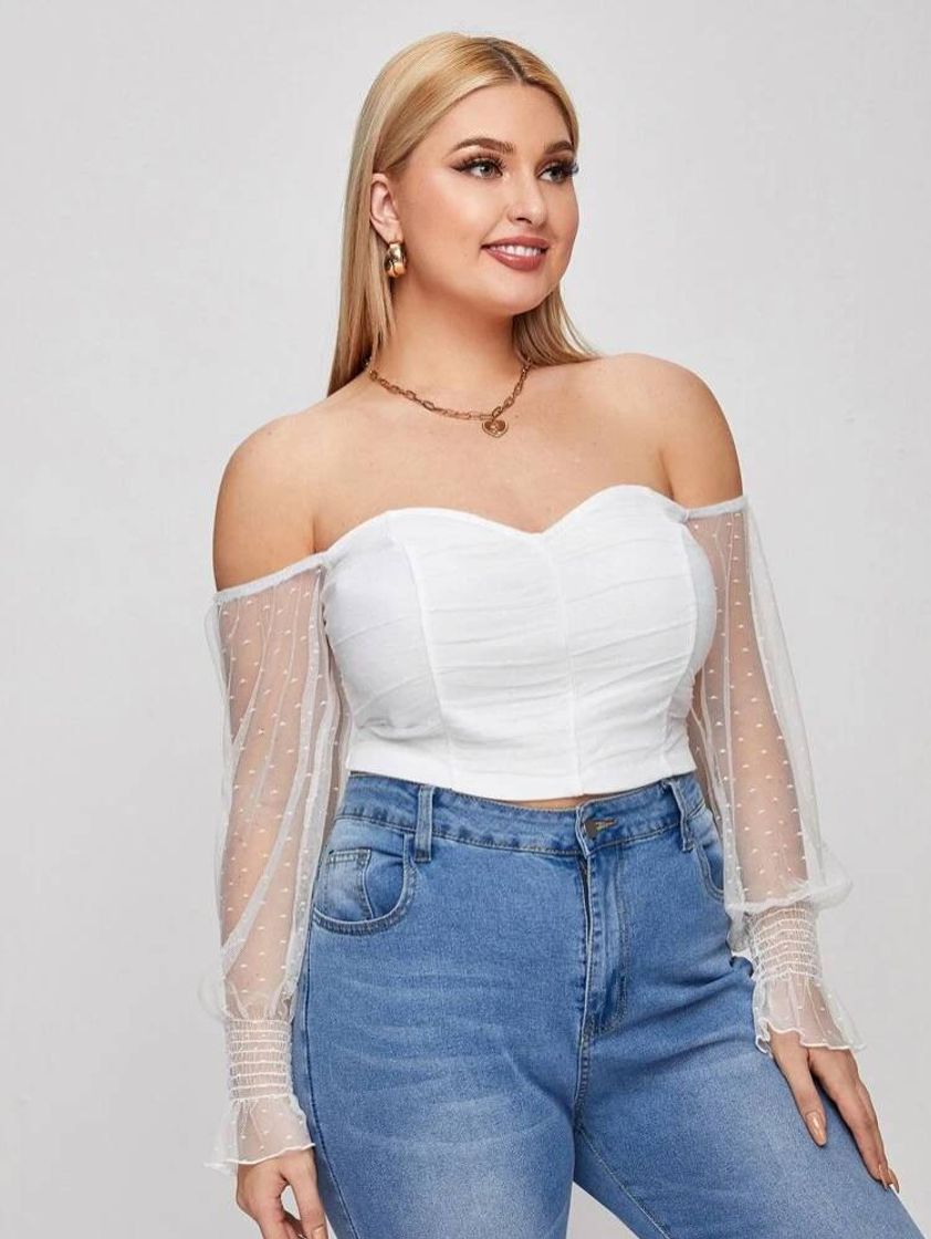 Fashion Plus Off Shoulder Dobby Mesh Top | SHEIN USA