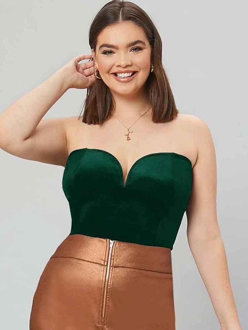 Fashion Plus Exposed Zipper Velvet Tube Top | SHEIN USA