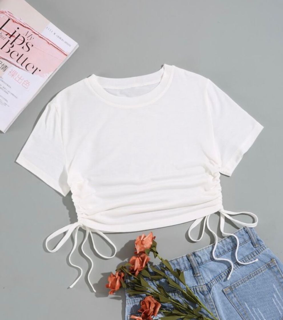 Moda SHEIN Branco Cordão Simples Ocasional Camiseta