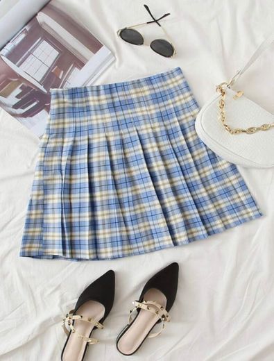 SHEIN Multicolorido Zíper Tartan Formal Saia