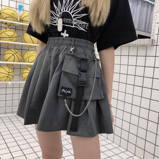 Minifalda de bolsillo grande con cintura elástica gris negro