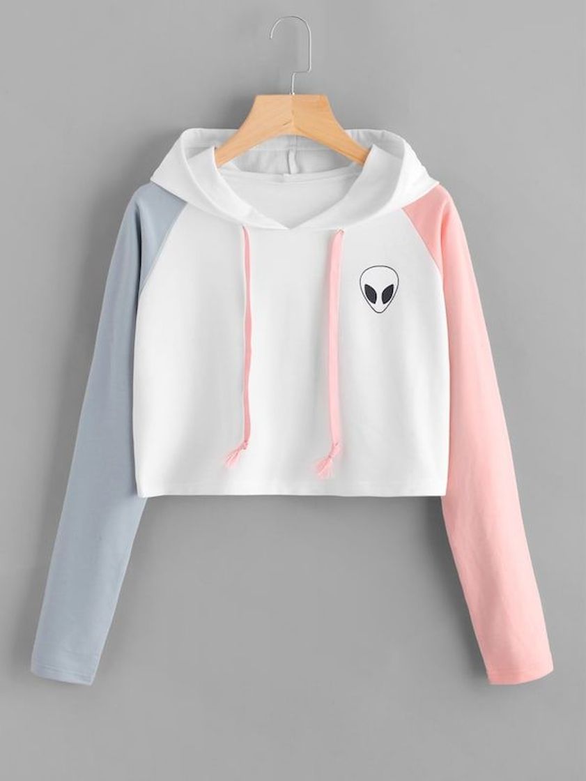 Moda Sweatshirt com capuz de mangas com um alien estampado