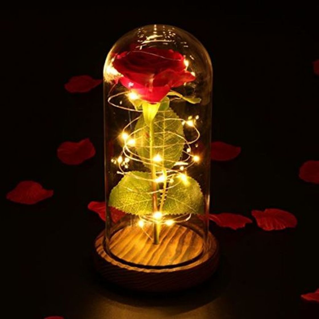 Social LEDMOMO Rosa de seda roja y luz LED con pétalos caídos en