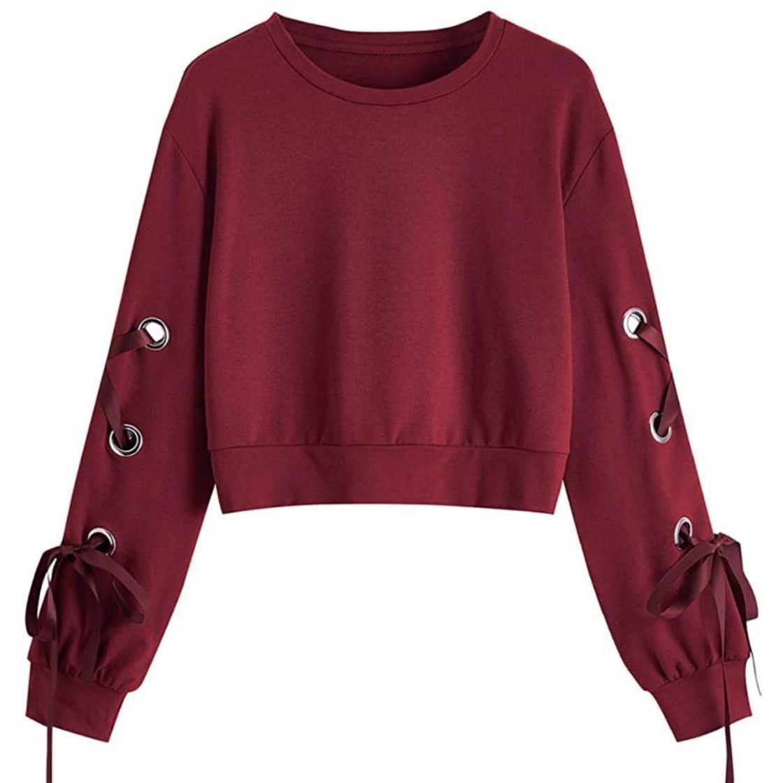 Social Women's Casual Lace Up Long Sleeve Pullover Crop Top Sweatsh