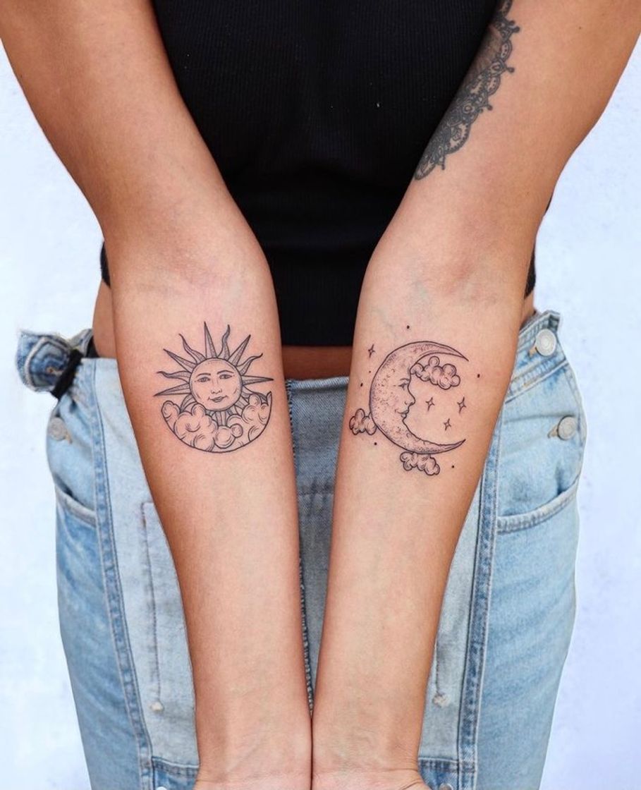 Moda Tattoo Sol e Lua 