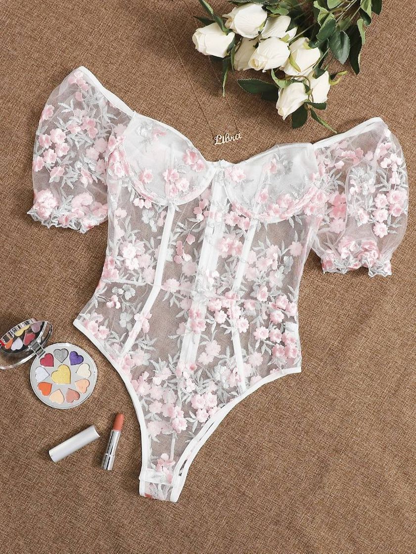 Moda Body Floral Branco com zíper. 