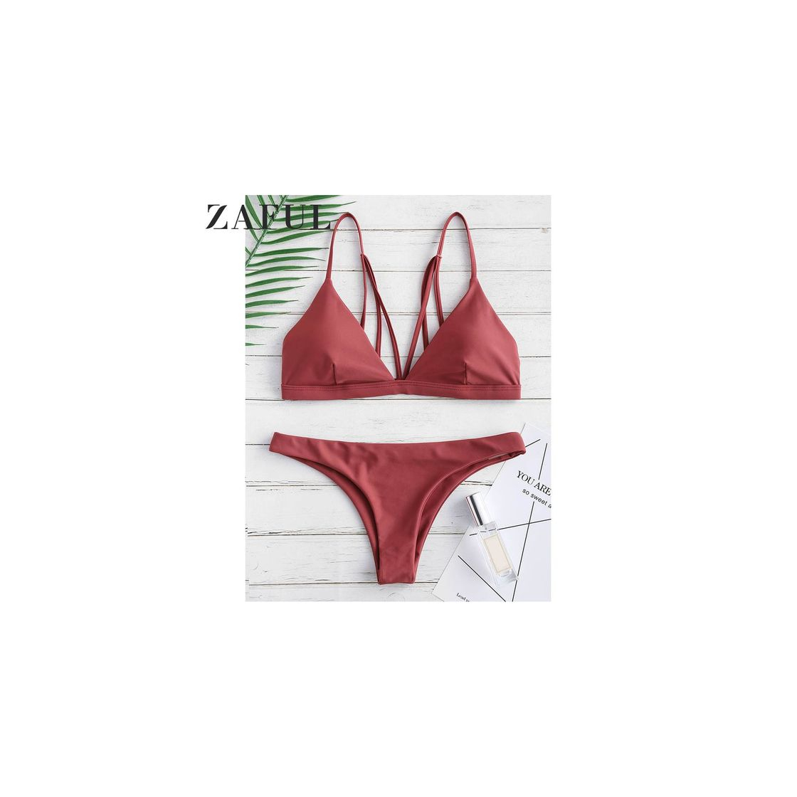 Moda Zaful - Conjunto de bikini con tirantes