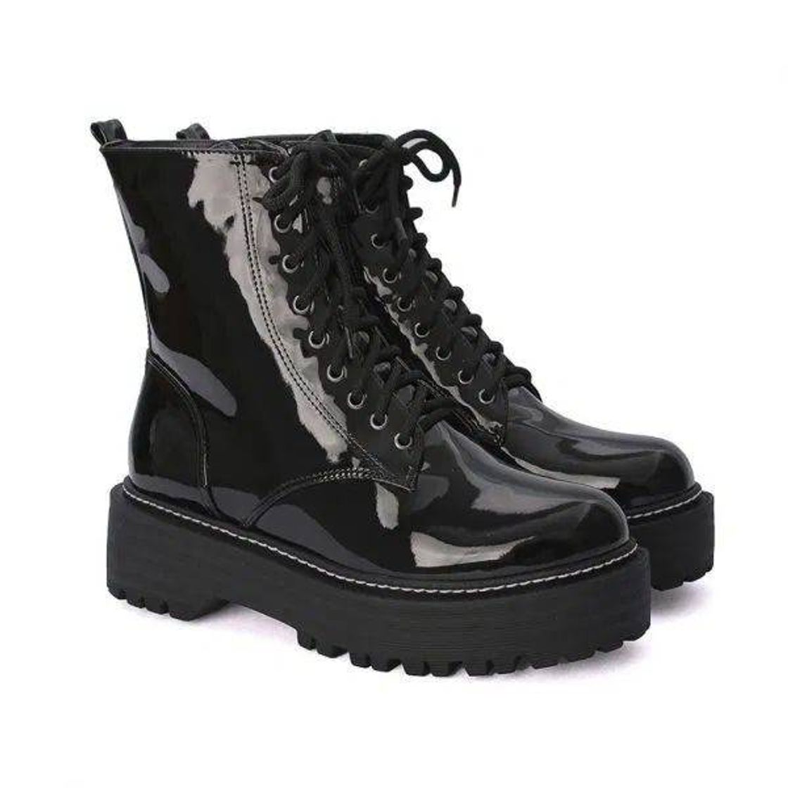 Social  coturno feminino box preto verniz cano curto