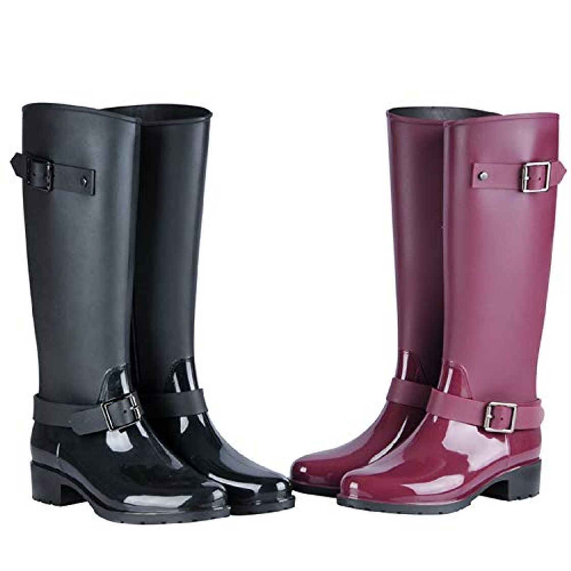 Social TQGOLD® Botas de Agua Mujer Niña Botas de Lluvia Altas Impermeable Goma Wellington Boots Negro Talla 40