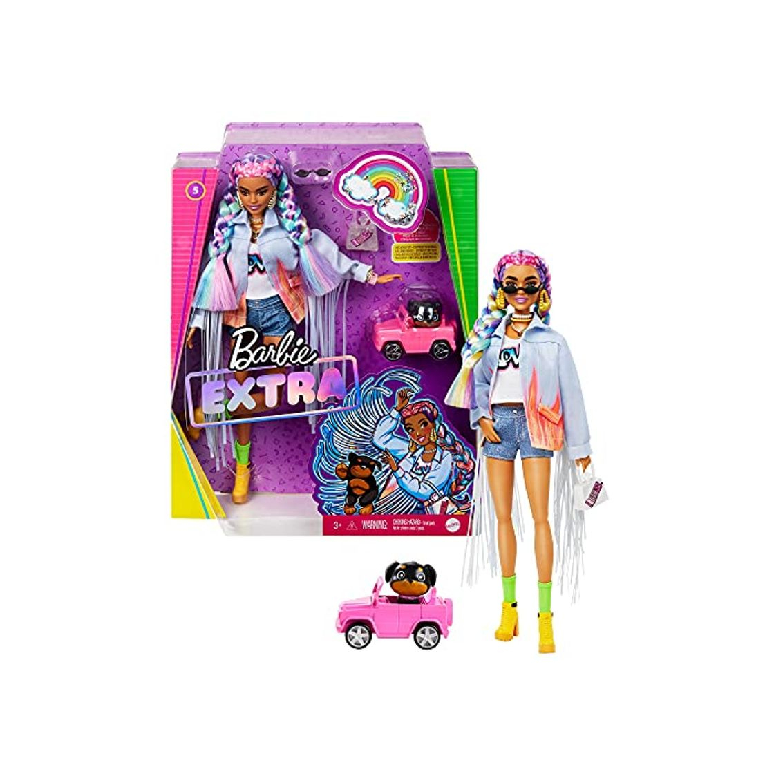 Producto Barbie Extra Muñeca articulada con trenzas de colores, accesorios de moda y