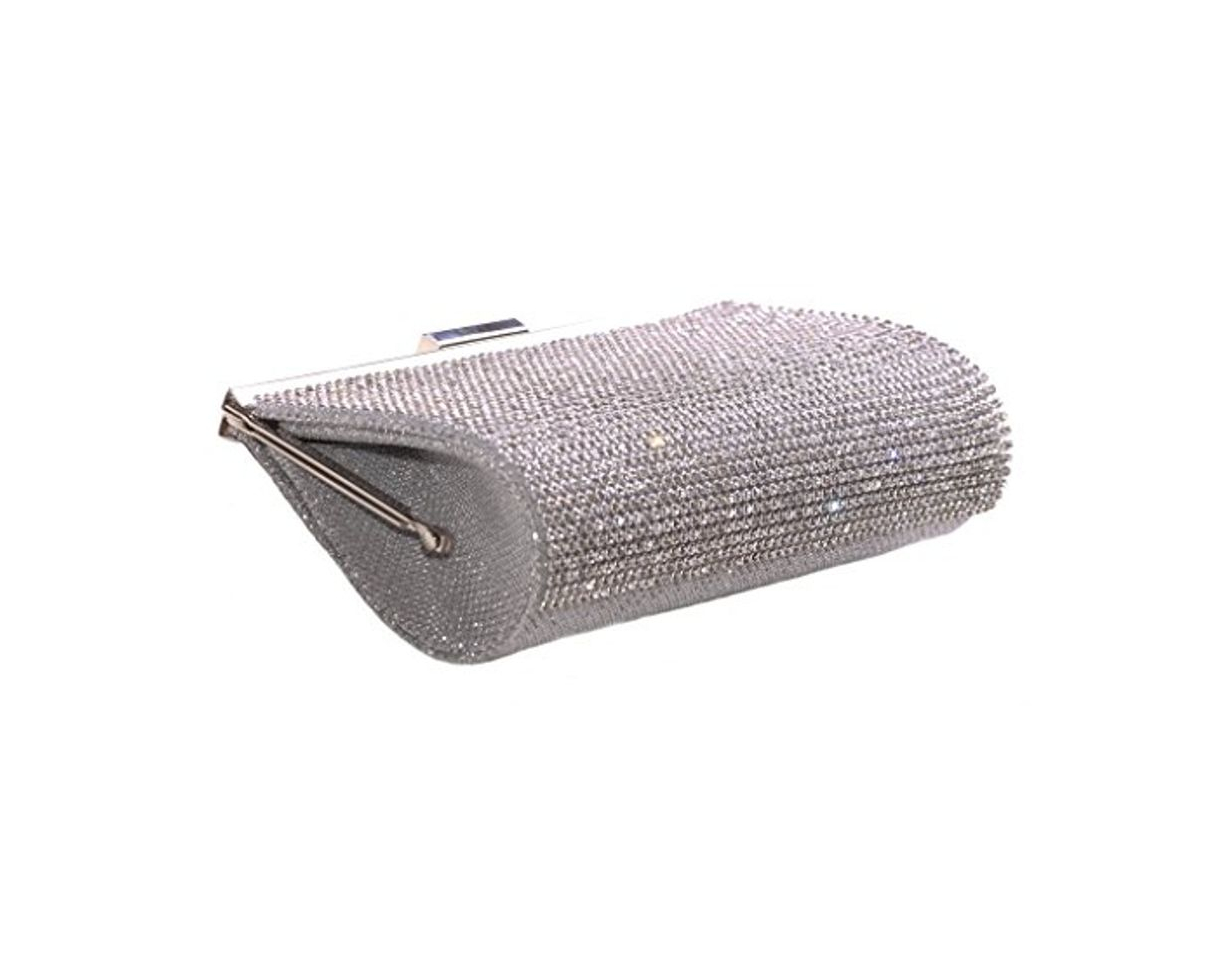 Fashion Fe Diamante con 20 x 10 cm plata de cadena/embrague bolsa