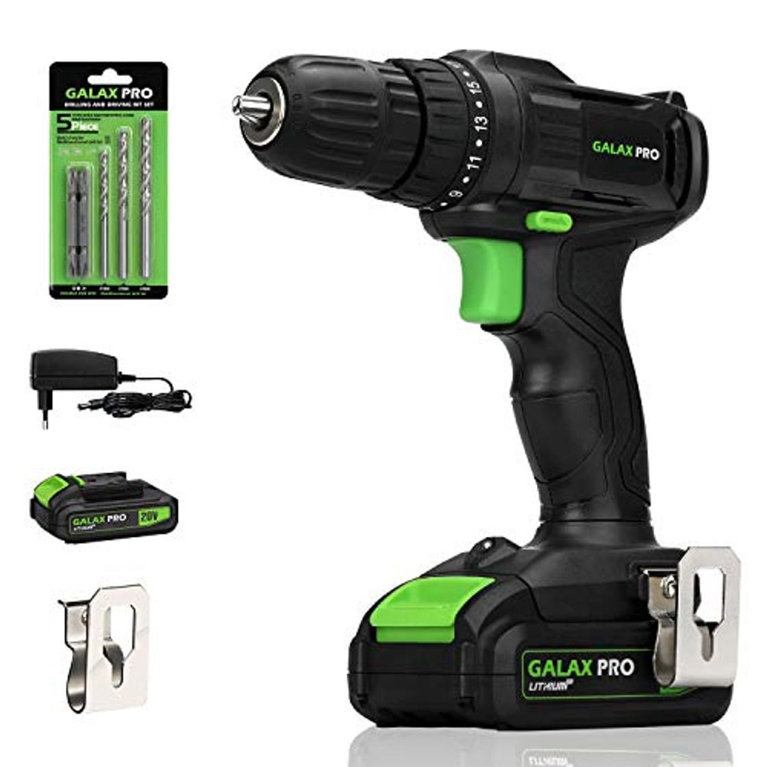 Social GALAX PRO Taladro Atornillador, 20V Batería 1.3Ah con Cargador, 2 velocidades con