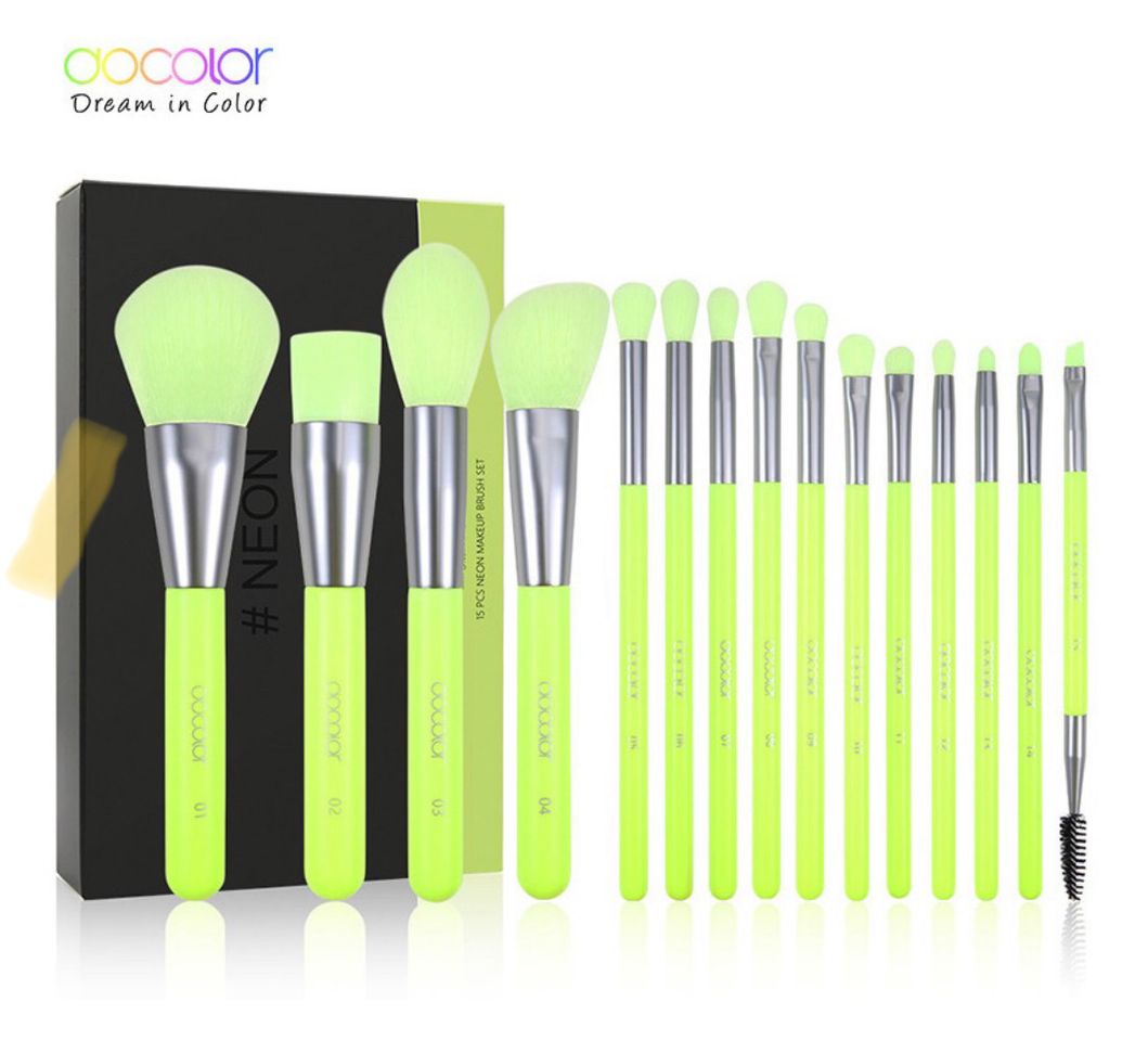 Moda Neon Green 15 Pinceles Syenthetic Set