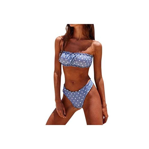 TUDUZ Bikinis Mujer Conjunto Trajes de baño Estampado Puntos sin Tirantes Sujetador Braga Piscina Playa