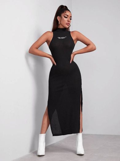 SHEIN bordado carta sexy vestido