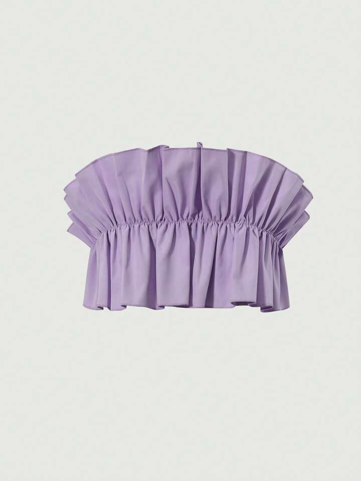 Social SheIn Mod Crop Top Lila Fruncido 