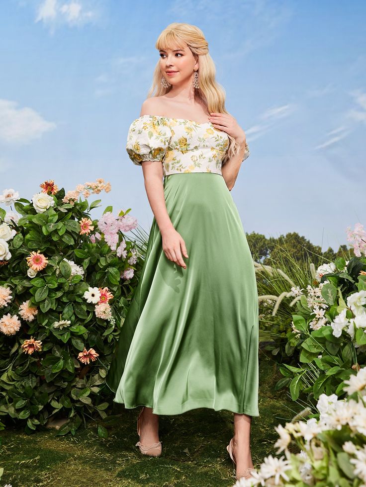 Social Vestido corte princesa estampado floral con textura y falda de satín 