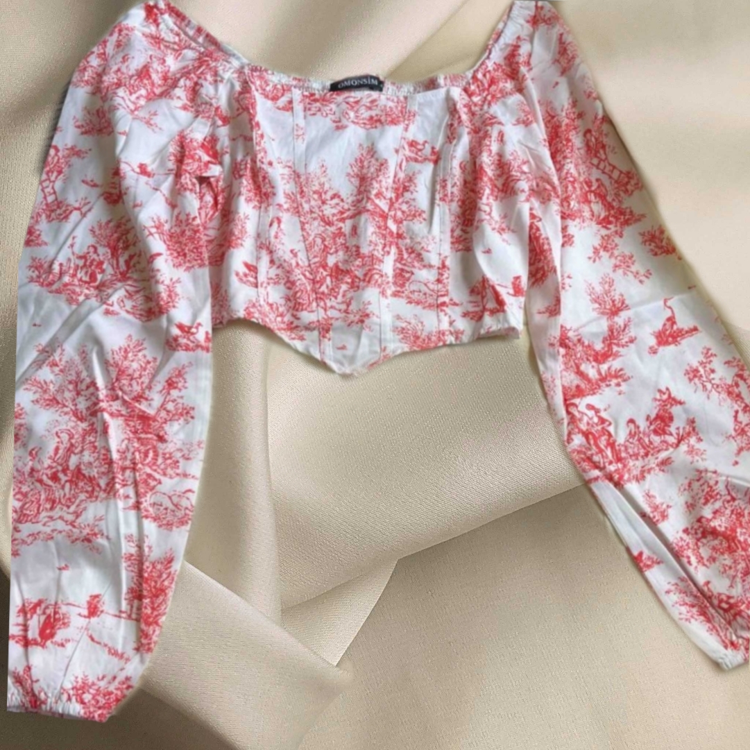 Social Crop Top Corset Manga Larga Estampado rojizo