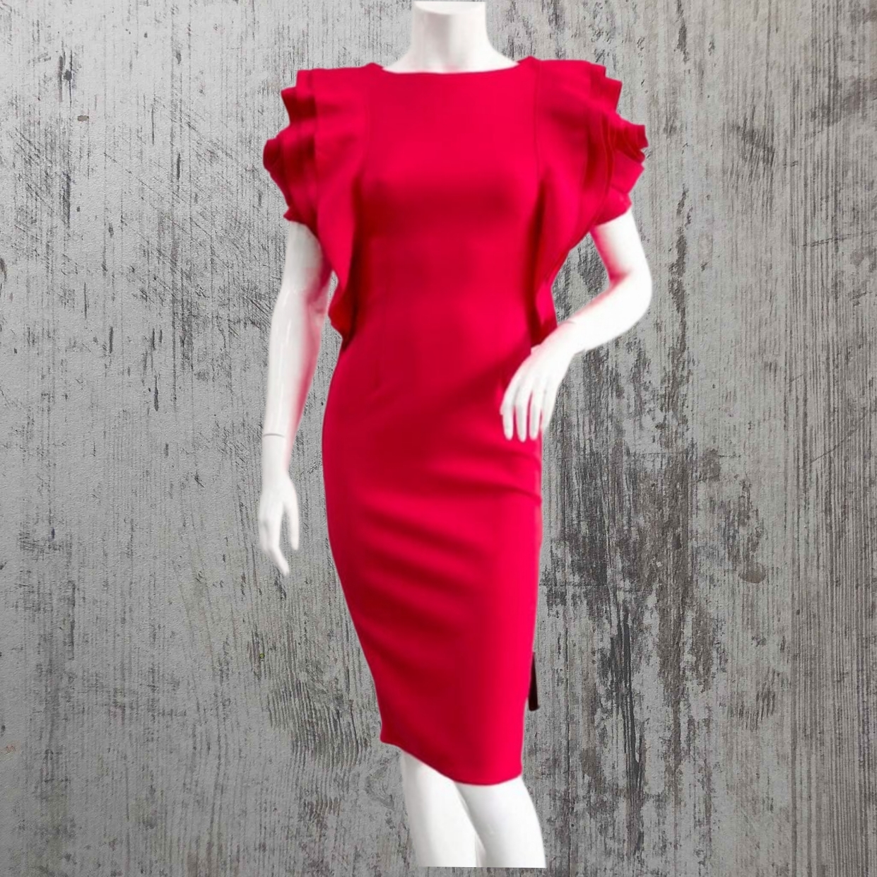 Social Vestido Midi Cóctel Rojo Rosas mangas