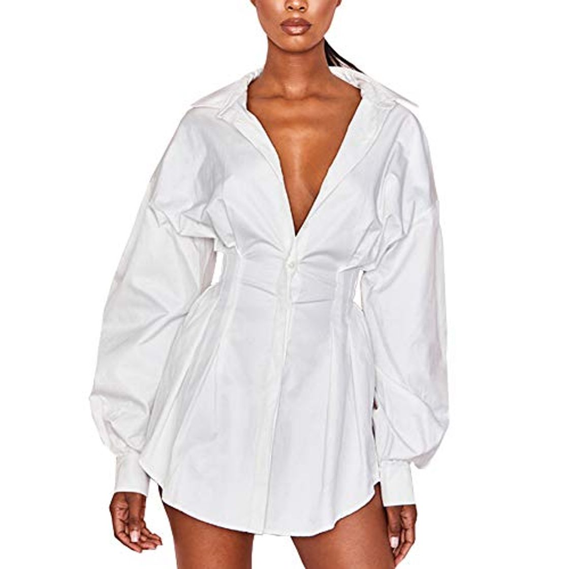 Social Vestido Mini Blanco Causal Camisa Larga Manga Suelta para Mujer Vestido Sexy