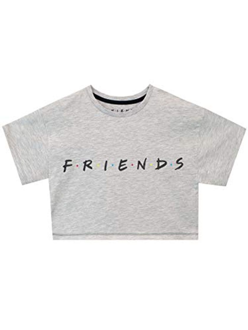 Moda Friends Camiseta de Crop de Manga Corta para Niñas Gris 9