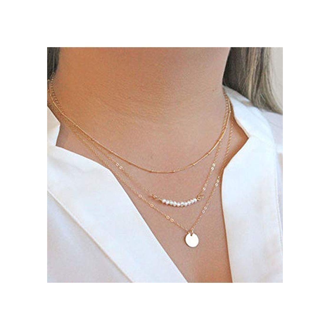 Social Jovono Fashion Multi – Collar de capas con lentejuelas de perlas para