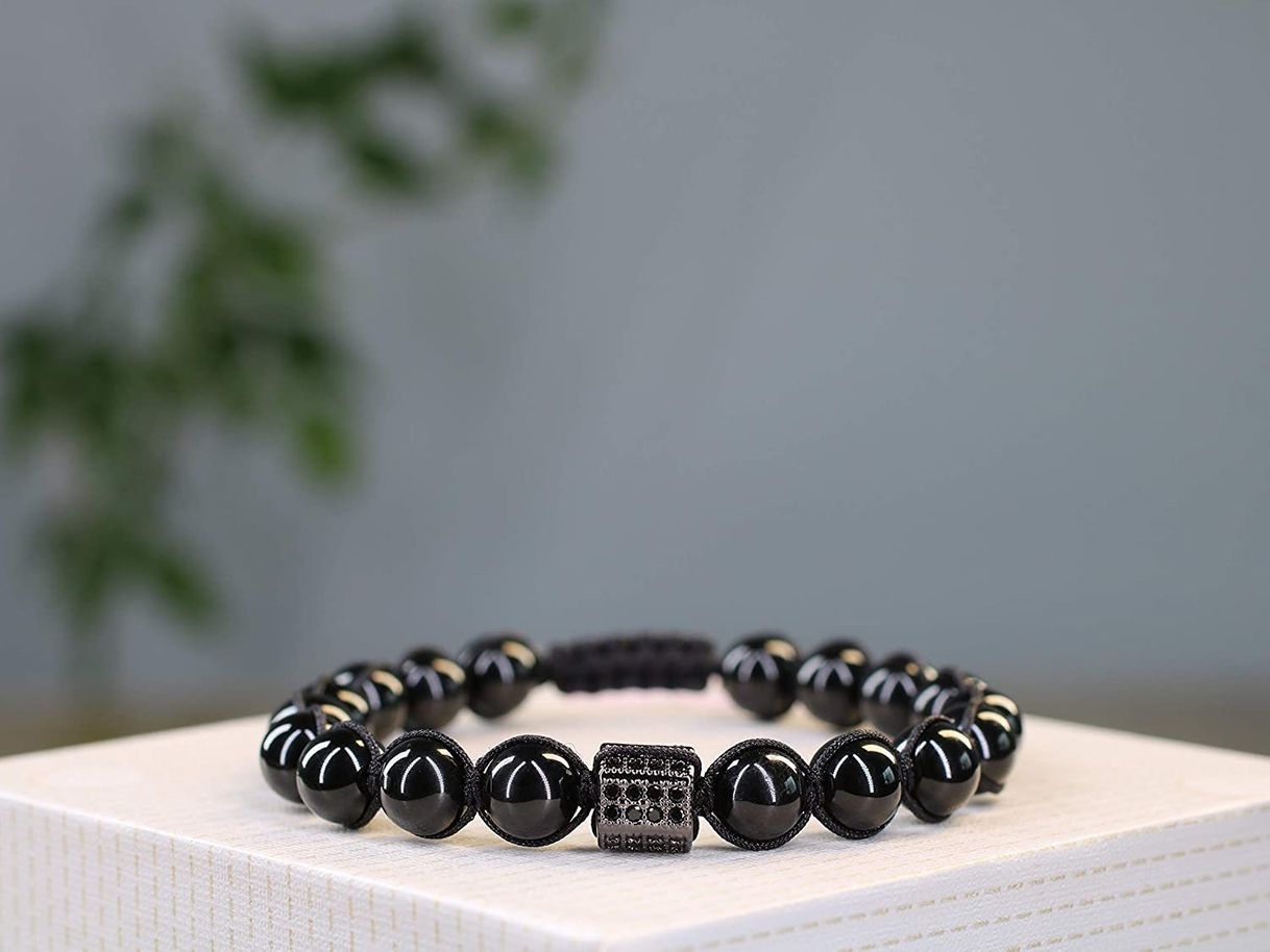 Moda COAI Pulsera Elástica para Hombre de Turmalina Negra con Amuleto Cavalera