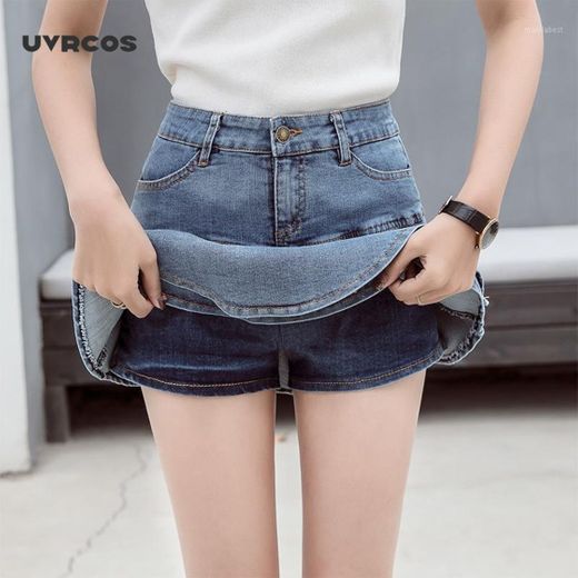 Skirts Retro Denim Pantalones Cortos De Las Mujeres De Verano De 2020 Streetwear Señoras Corto Jeans Casual Todos Partido Elástico Vestido De Bola Saia Mujer