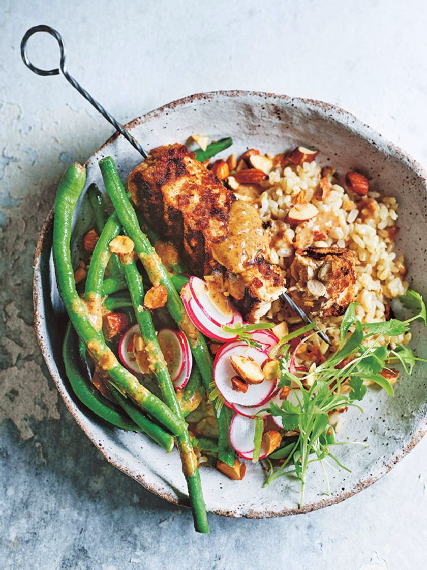 Social Almond Satay Tempeh Skewers 