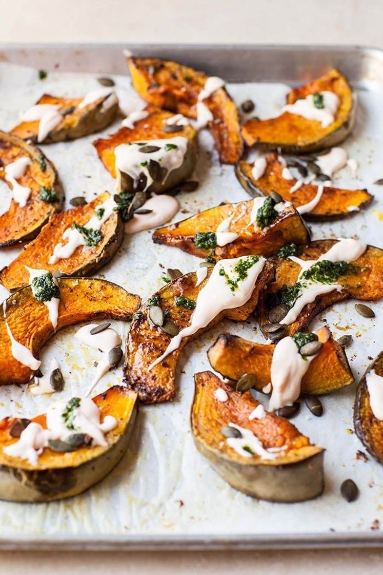 Social Roasted pumpkin with chilli yoghurt and coriander sauce recipe