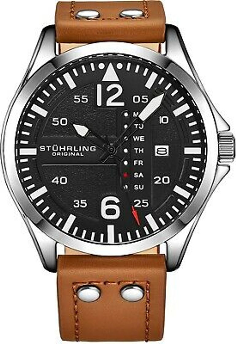 Moda Stuhrling Men's Steel Riveted Tan Leather Strap Japan Quartz