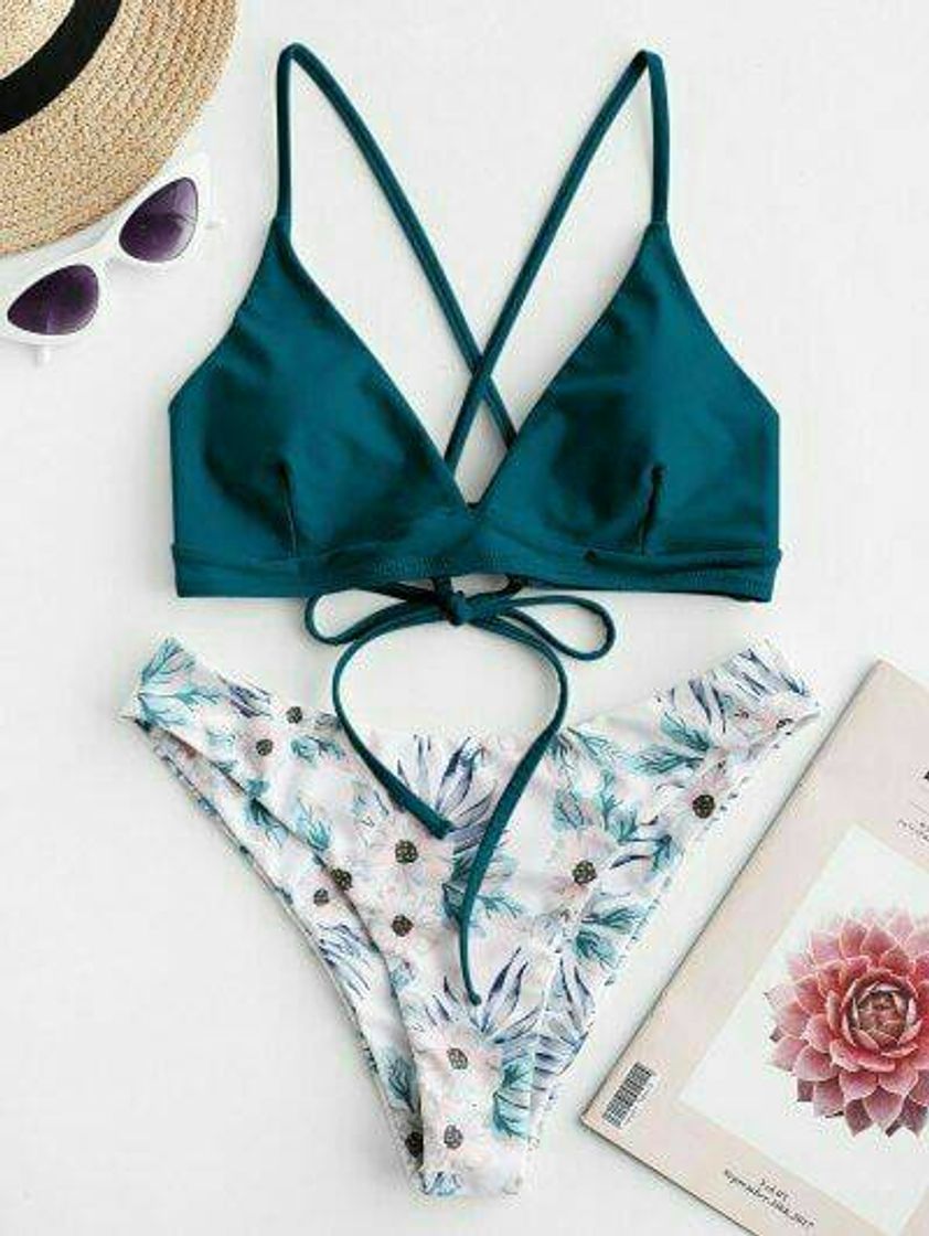 Fashion ZAFUL Conjunto de Bikini Acolchado con Tirantes de Espagueti Traje de Baño