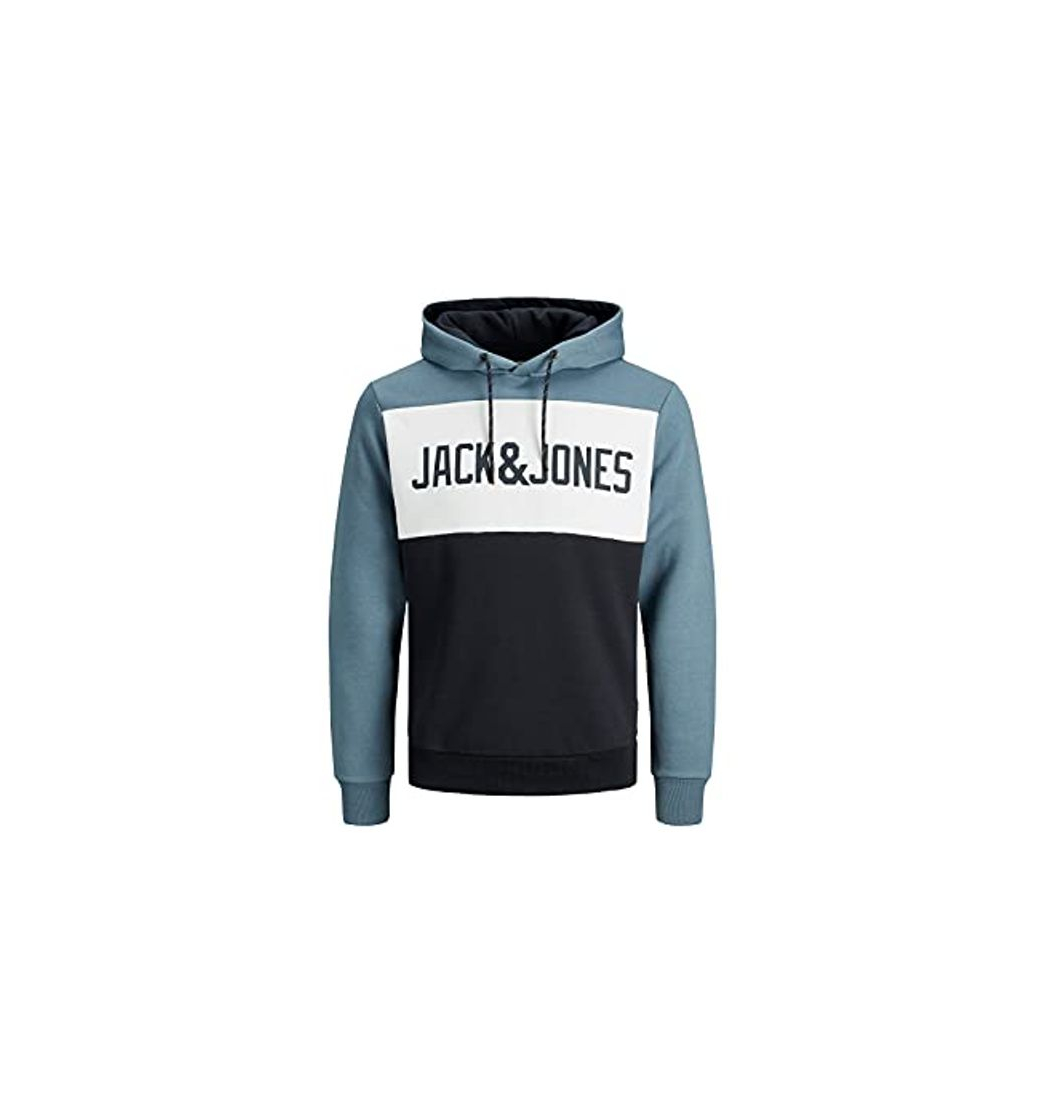 Moda JACK & JONES JJELOGO Blocking Sweat Hood STS Sudadera con capucha, Azul