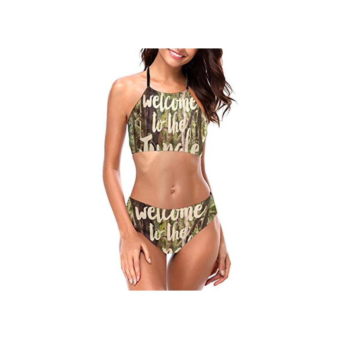 Fashion Bienvenido a la Jungla Halter Top de Cuello Alto Bikini Set Traje