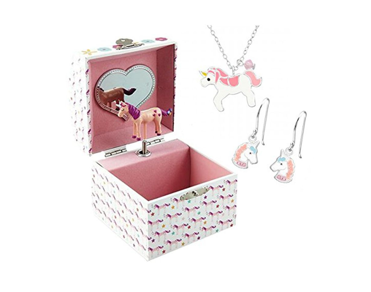 Producto Floss & Rock - Joyero de unicornio musical con collar de plata