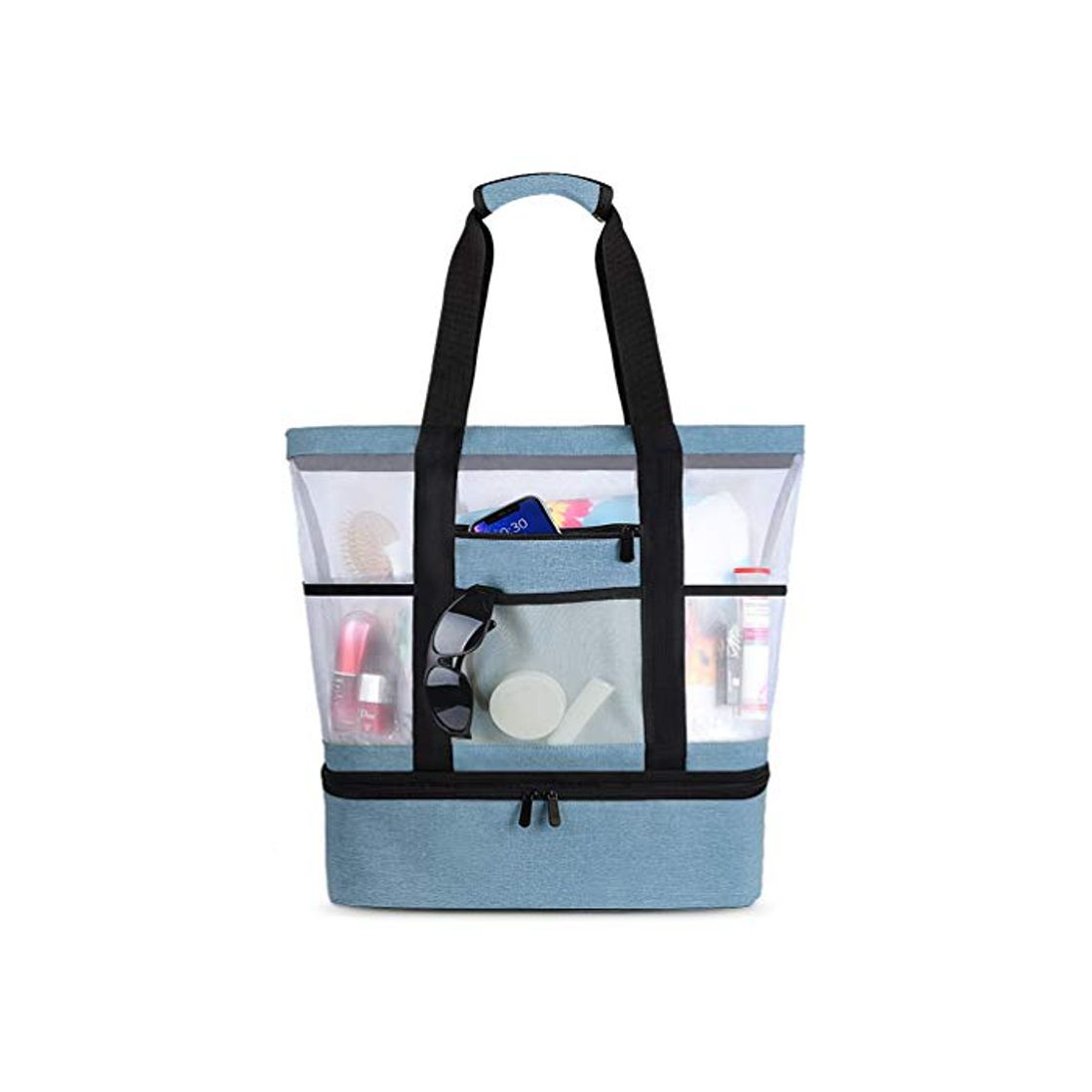 Social Bolsa de Playa Grande Bolsa de Malla de Playa Bolso de Mano Desmontable Bolso de Hombro con Bolsa Aislante Caja Enfriamiento Picnic Extraíble 2 in 1 para Playa Natación Camping Gimnasio