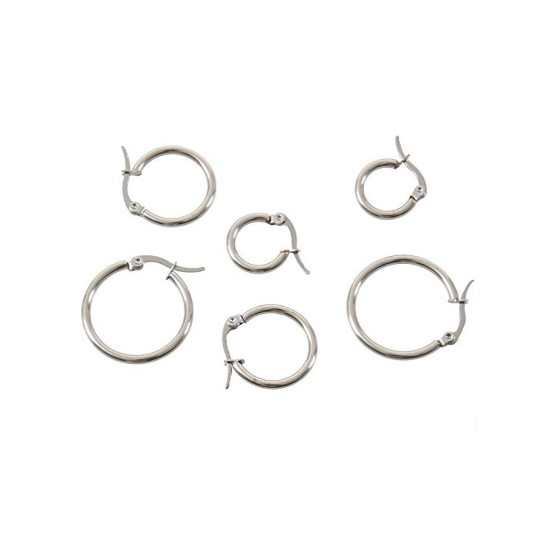 Moda YDong 3 Pares 15mm 20mm 25mm Acero Inoxidable Aro Hoop Huggie Pendientes Conjunto Mujer Plata