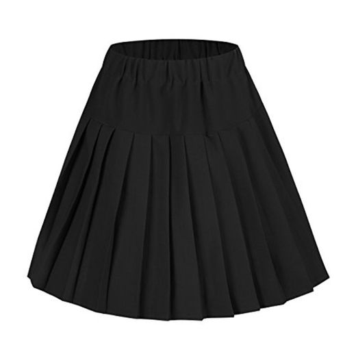 Urban GoCo Mujeres Falda Tenis Plisada Cintura Elástica Uniforme Escolar Mini Faldas Negro S
