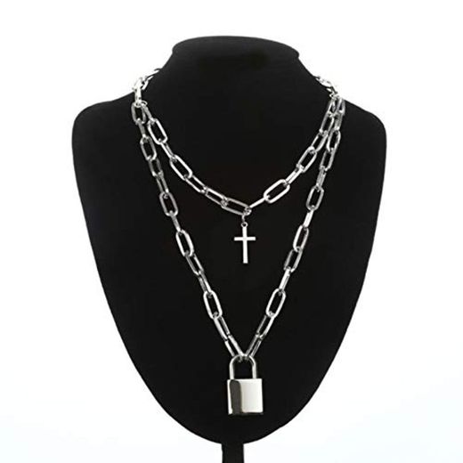 WDam Collar de Cadena en Capas Punk Fashion Cross Colgantes Mujeres Hombres