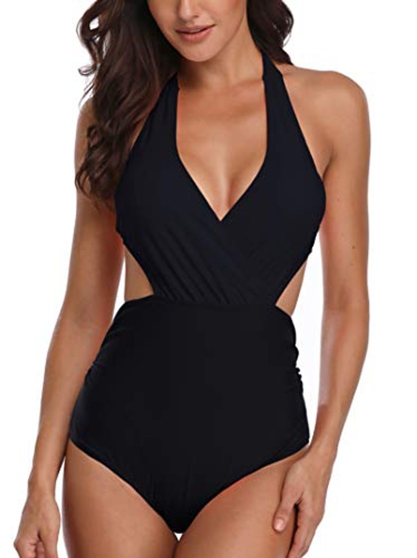 Fashion Mujer Halter Trajes de Baño Una Pieza V-Cuello Push-up Monokini Push-up Acolchado