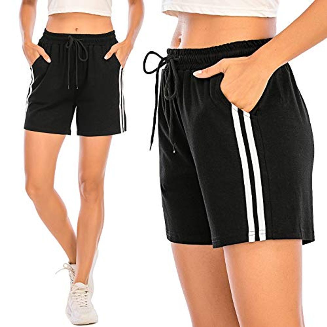 Fashion Pantalones Cortos Deportivos para Mujer Entrenamiento Yoga Verano para Hacer Ejercicio Trotar Gimnasio Pijamas Interior Casual Suelto Elástico con Banda Negro S