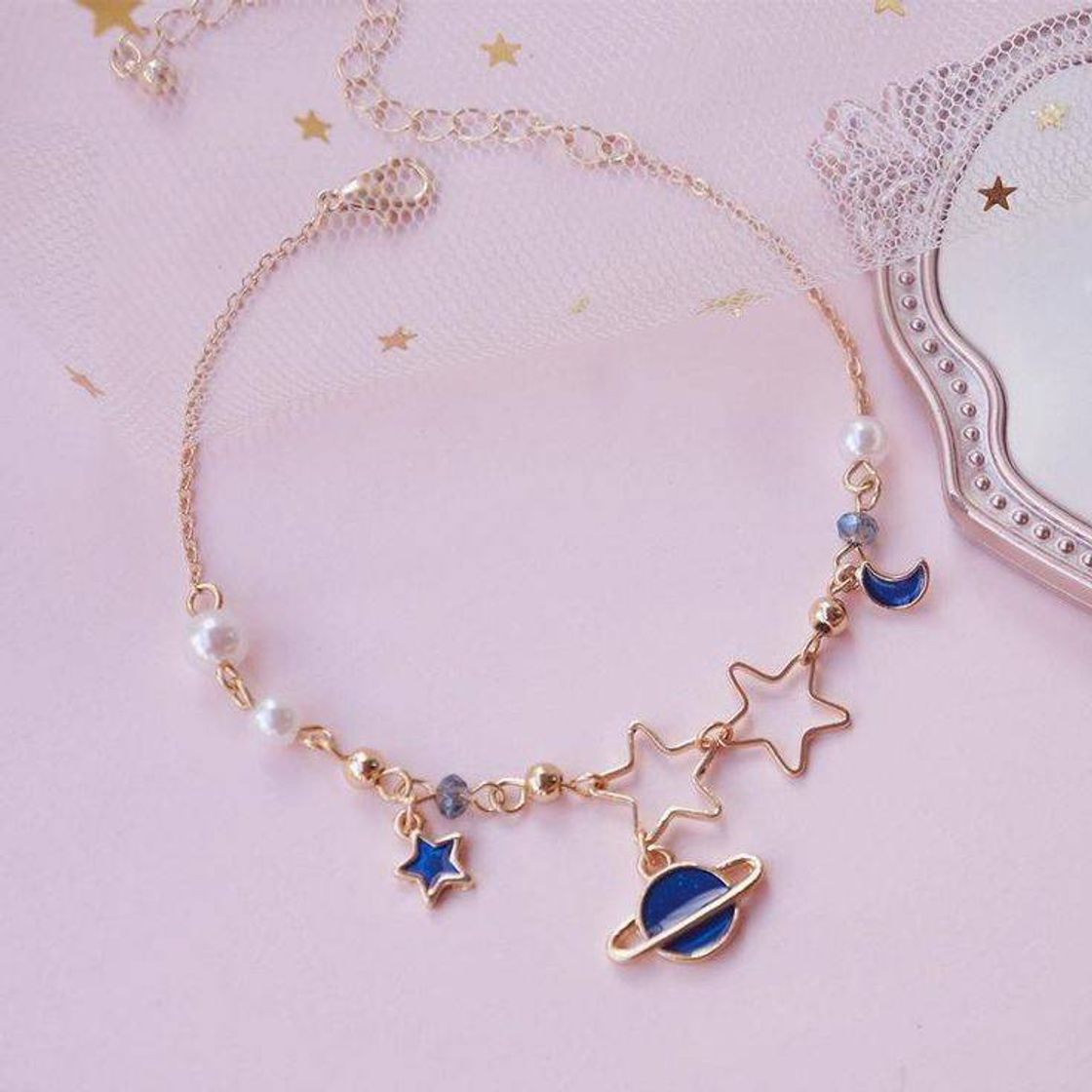 Fashion Pulseira de planeta com estrelas