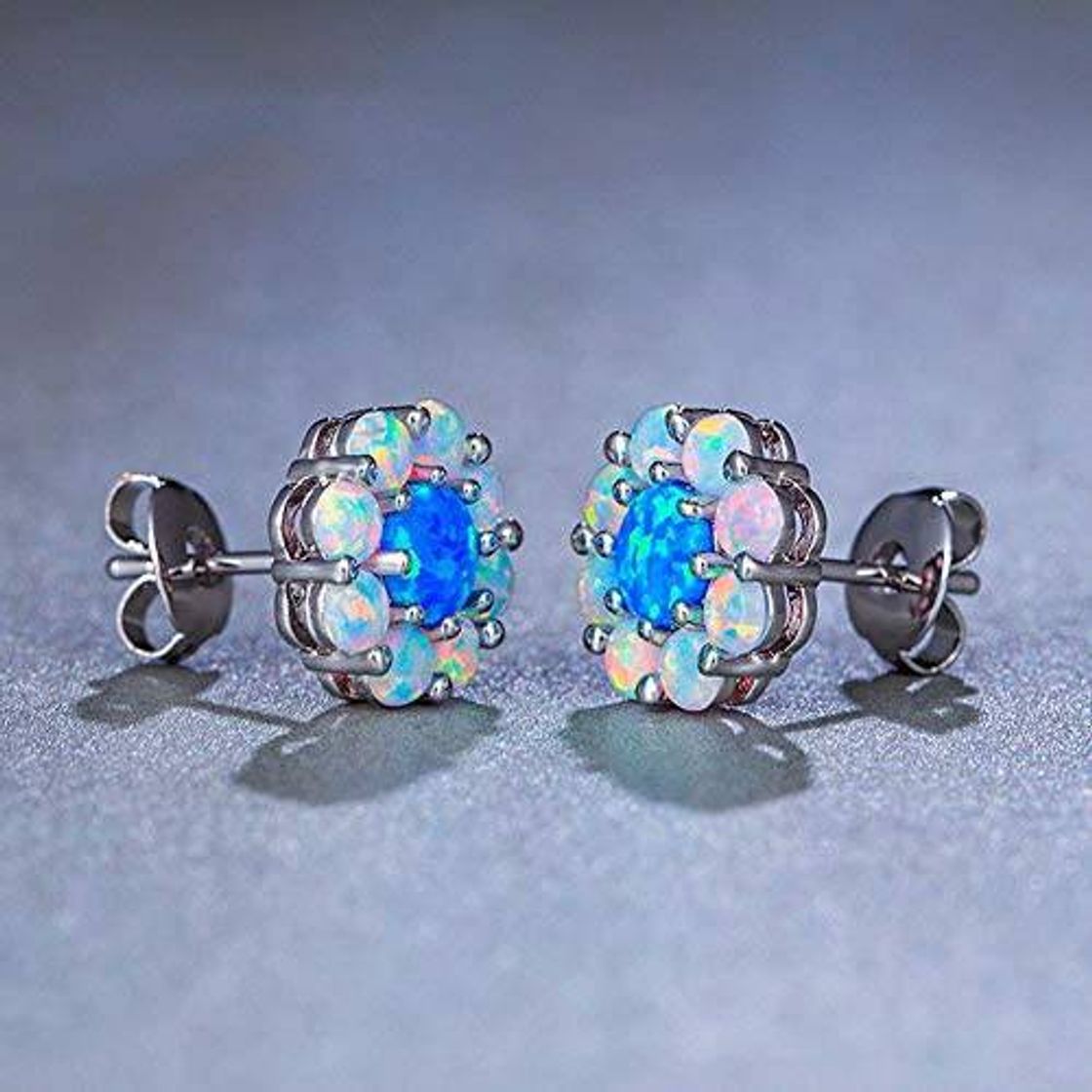 Moda ZHWM Pendientes De clip Aros Pendientes De La Flor De Piedra De Fuego Azul Y Blanco Redondos De Moda para La Joyería De La Boda del Partido De Las Mujeres Acessories