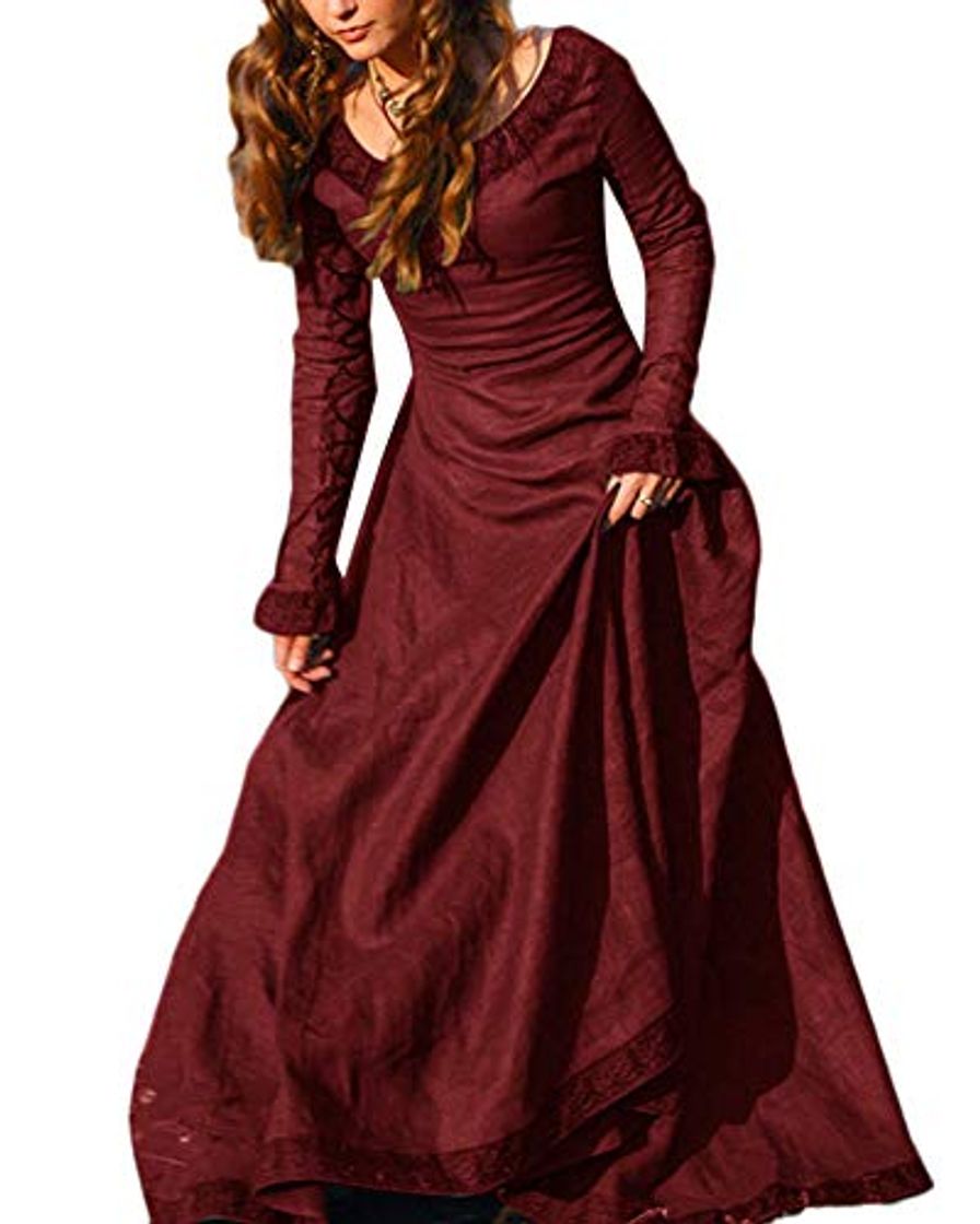 Fashion Disfraz Traje Medieval para Mujer Vestido Largo Vintage Princesa Reina Rojo S