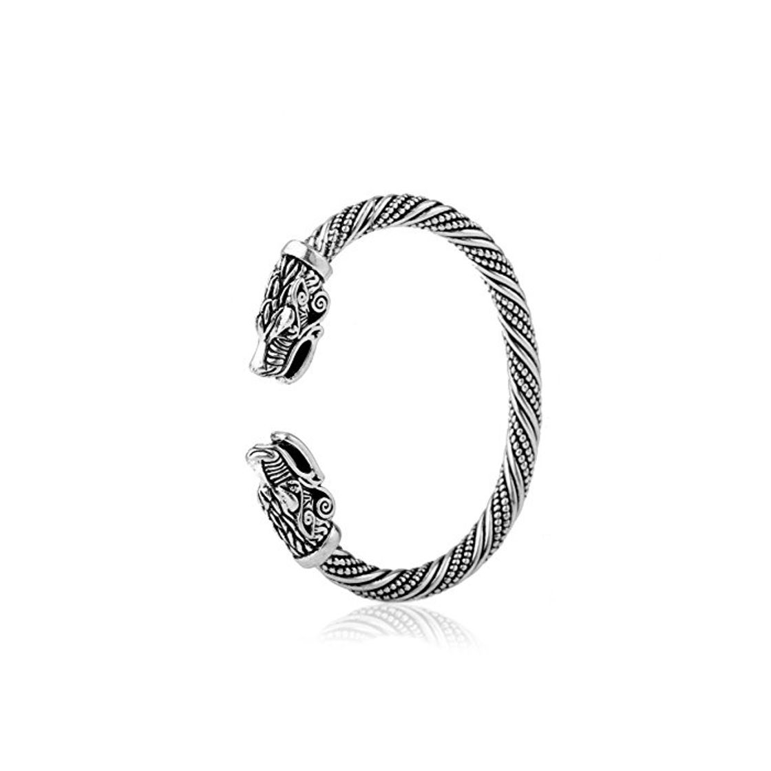 Fashion Pulsera de plata envejecida con diseño de cabeza de lobo vikingo